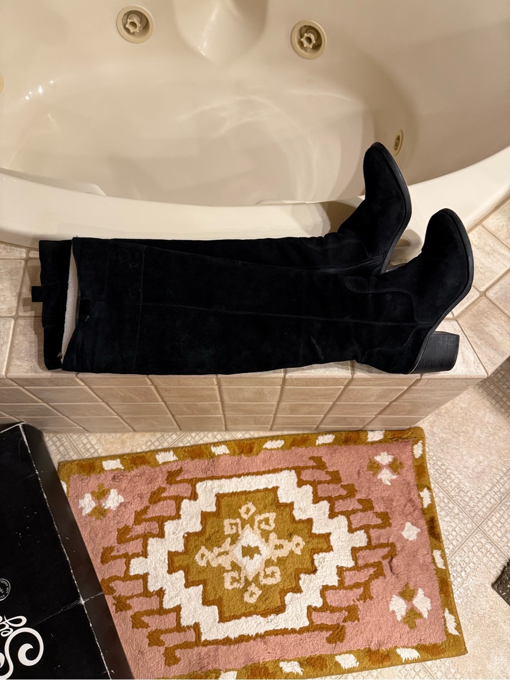 Seychelles Womenโs Disguise Black Suede Tall (or Over-the-Knee) Block Heel Boots